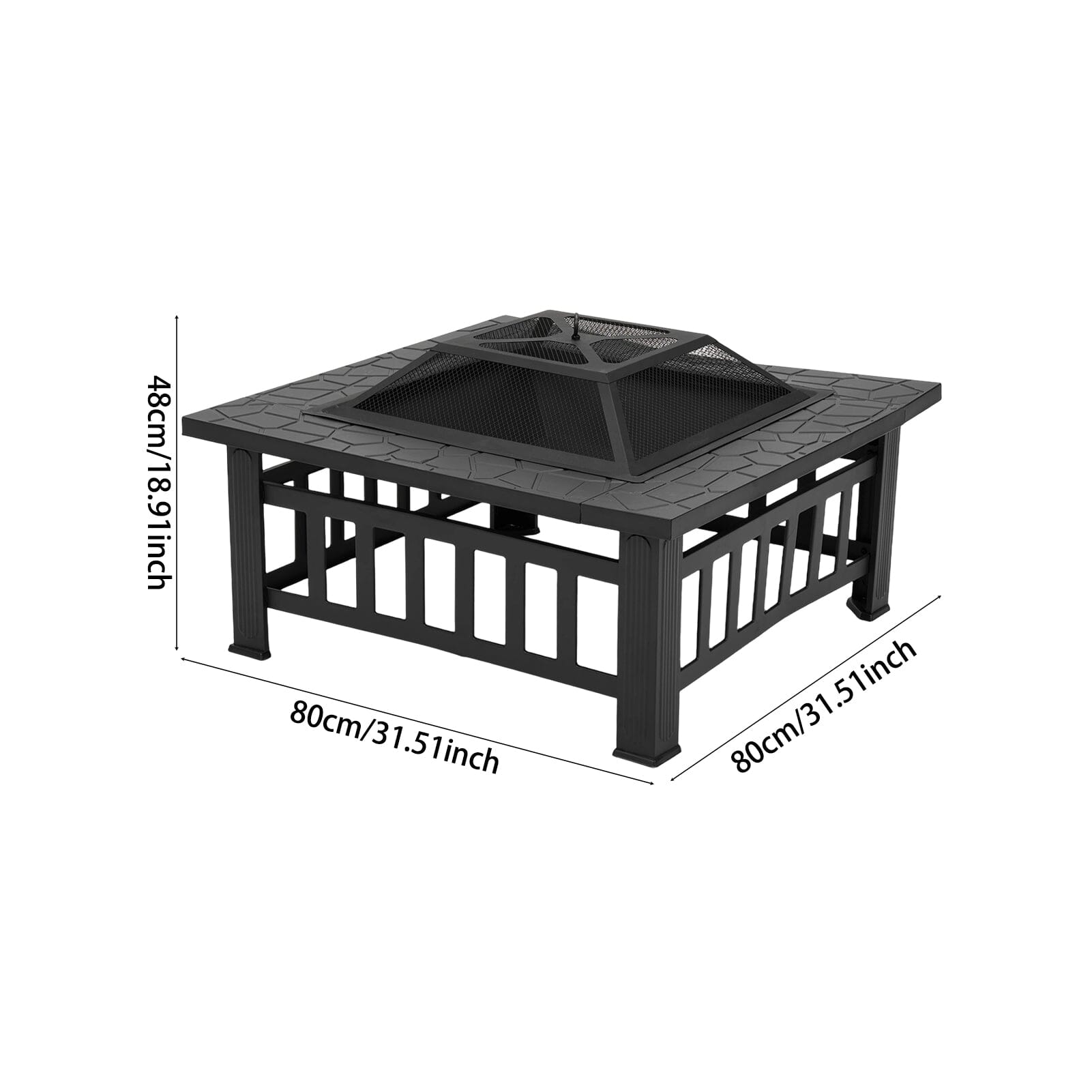 80cm Portable Square Fire Pit & BBQ Grill | Garden Fire Bowl for Camping & Patio Living and Home 