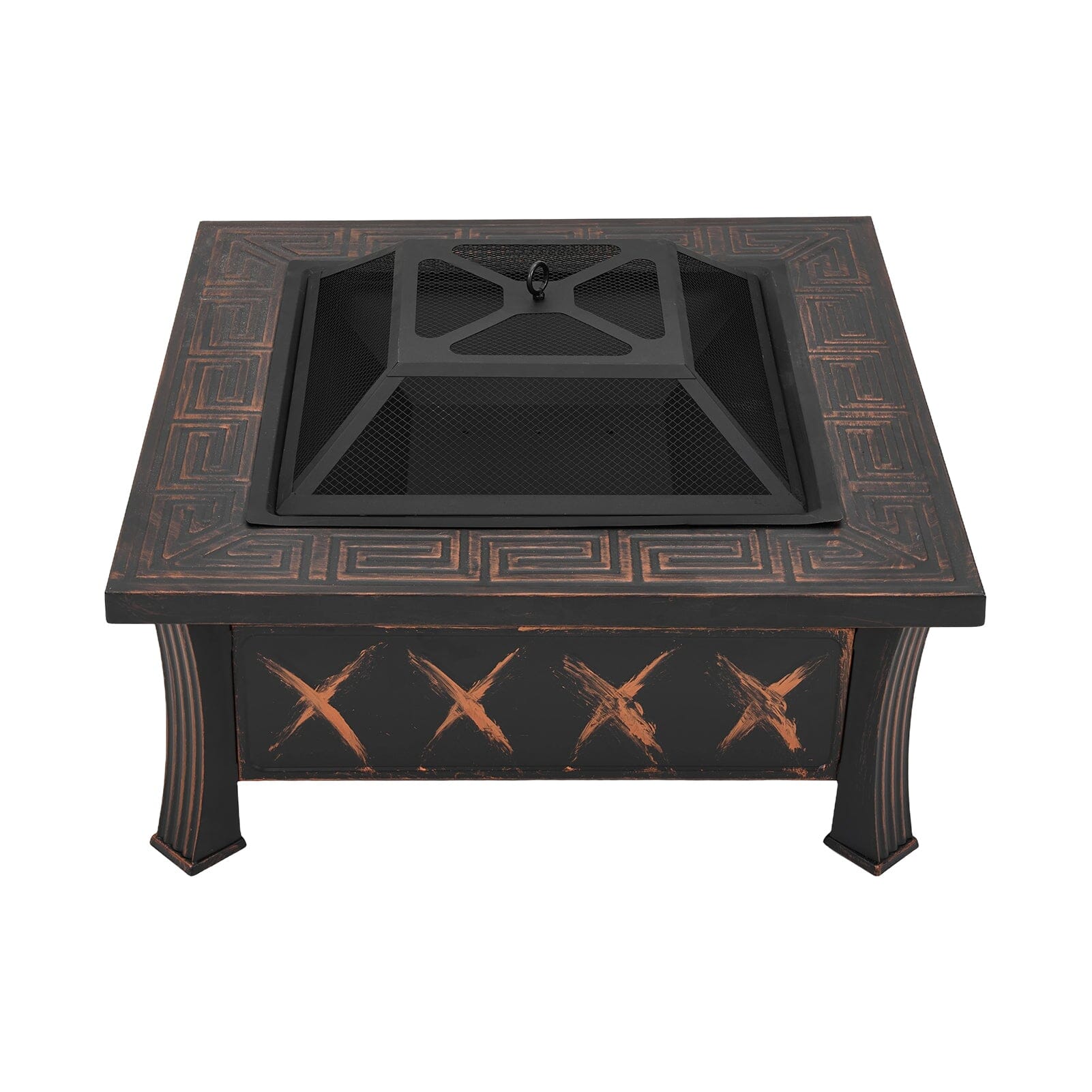 80cm Vintage-Style Outdoor Fire Pit & BBQ Grill | Square Fire Bowl for Garden & Camping Living and Home 