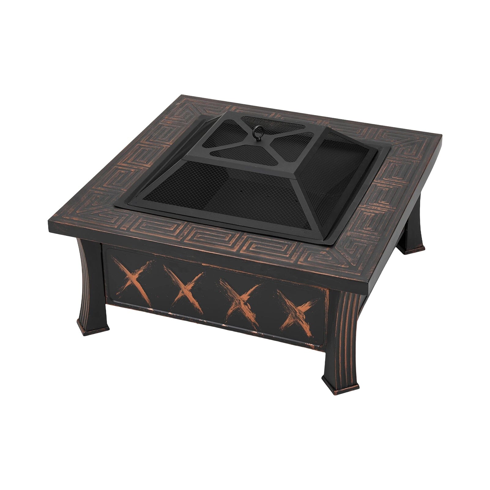 80cm Vintage-Style Outdoor Fire Pit & BBQ Grill | Square Fire Bowl for Garden & Camping Living and Home 