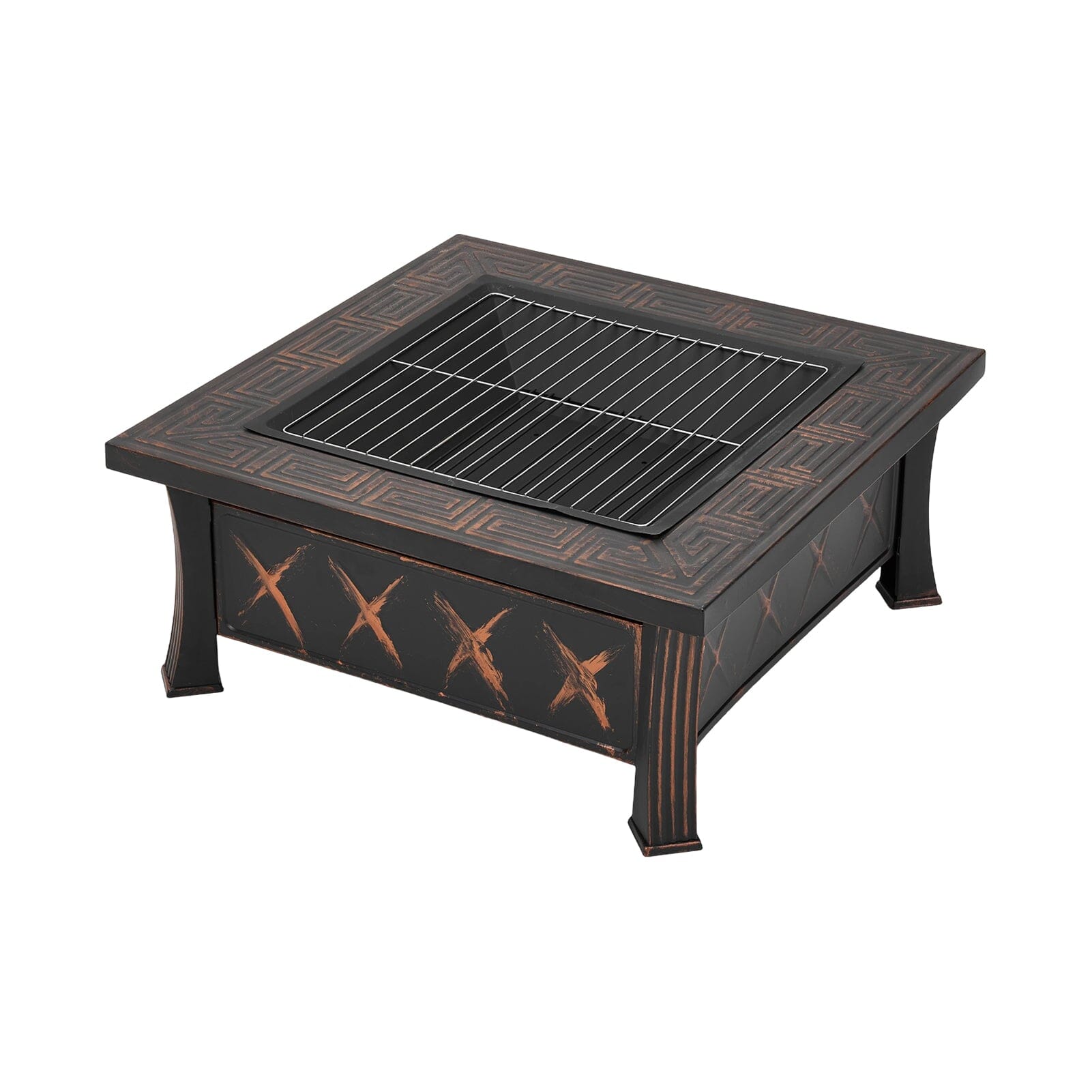 80cm Vintage-Style Outdoor Fire Pit & BBQ Grill | Square Fire Bowl for Garden & Camping Living and Home 