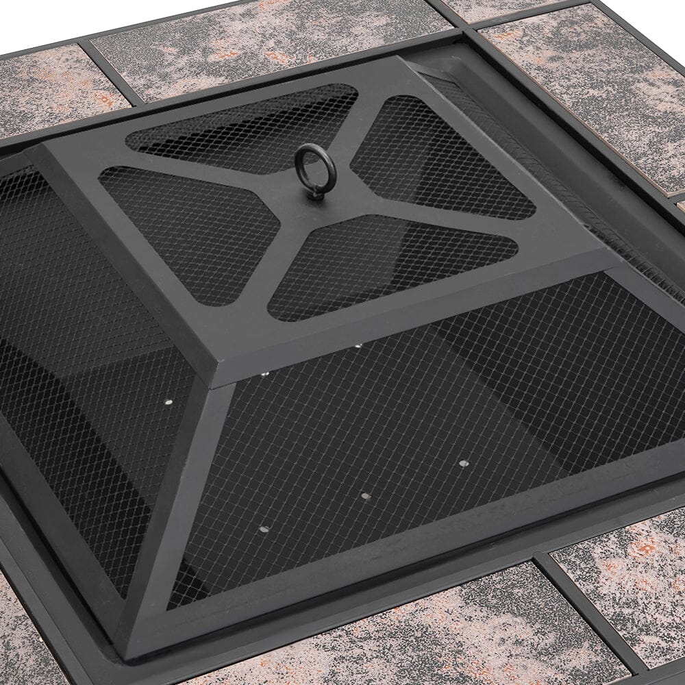 83cm Vintage Brown Fire Pit & BBQ Grill | Square Outdoor Fire Bowl for Garden & Camping Living and Home 