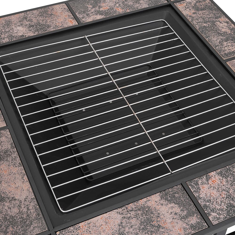 83cm Vintage Brown Fire Pit & BBQ Grill | Square Outdoor Fire Bowl for Garden & Camping Living and Home 