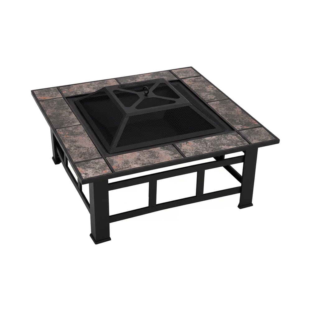 83cm Vintage Brown Fire Pit & BBQ Grill | Square Outdoor Fire Bowl for Garden & Camping Living and Home 