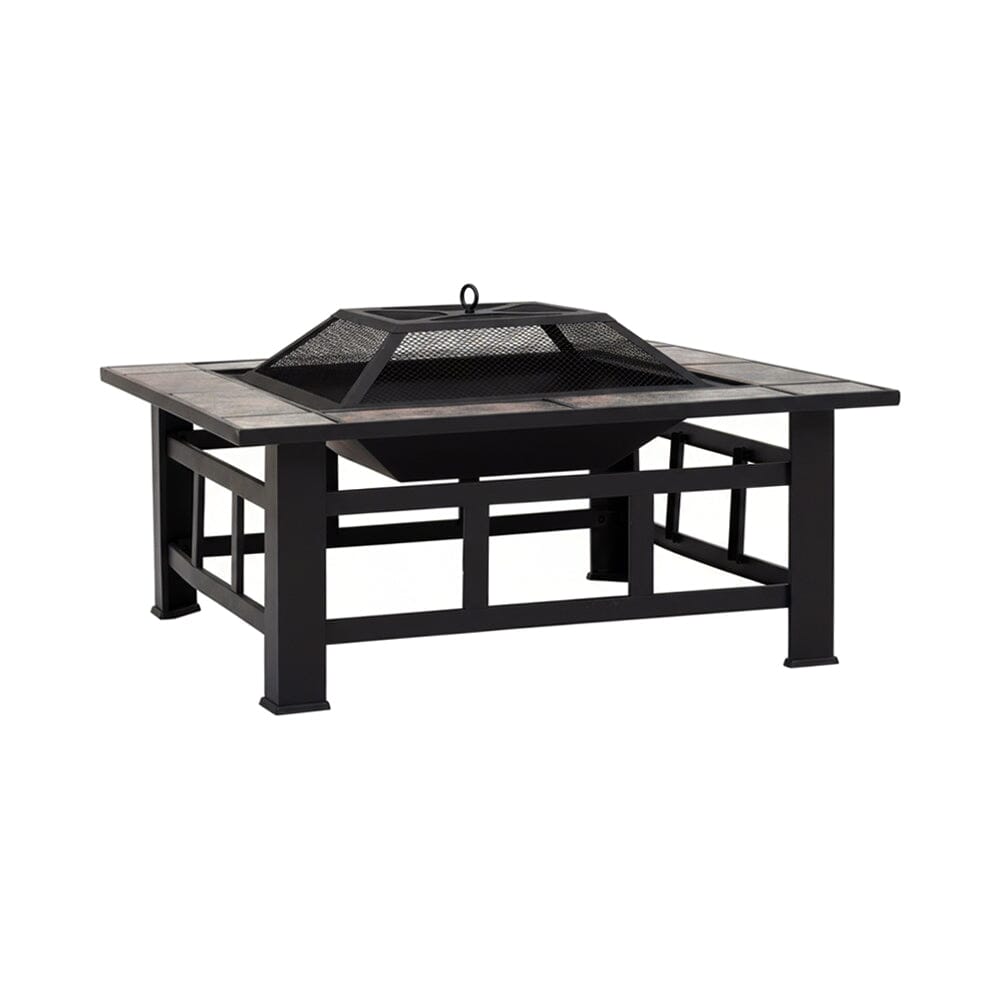 83cm Vintage Brown Fire Pit & BBQ Grill | Square Outdoor Fire Bowl for Garden & Camping Living and Home 