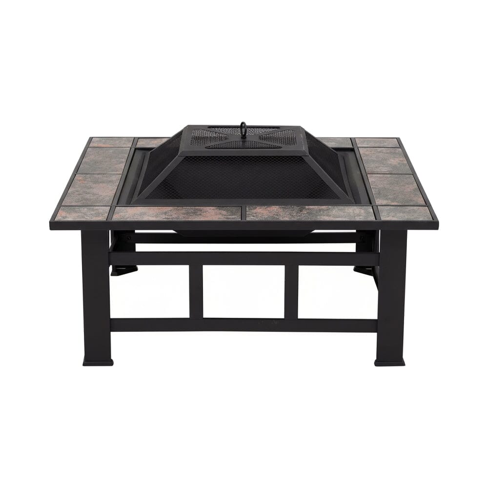 83cm Vintage Brown Fire Pit & BBQ Grill | Square Outdoor Fire Bowl for Garden & Camping Living and Home 