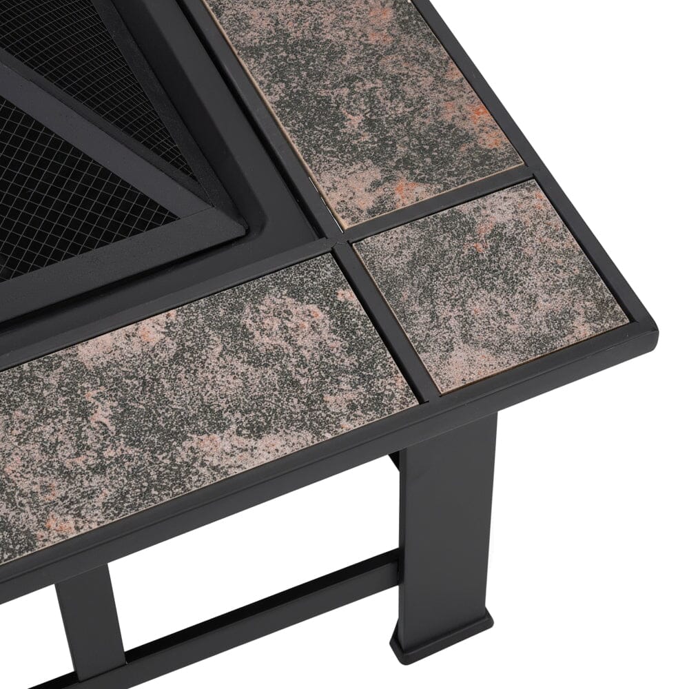 83cm Vintage Brown Fire Pit & BBQ Grill | Square Outdoor Fire Bowl for Garden & Camping Living and Home 