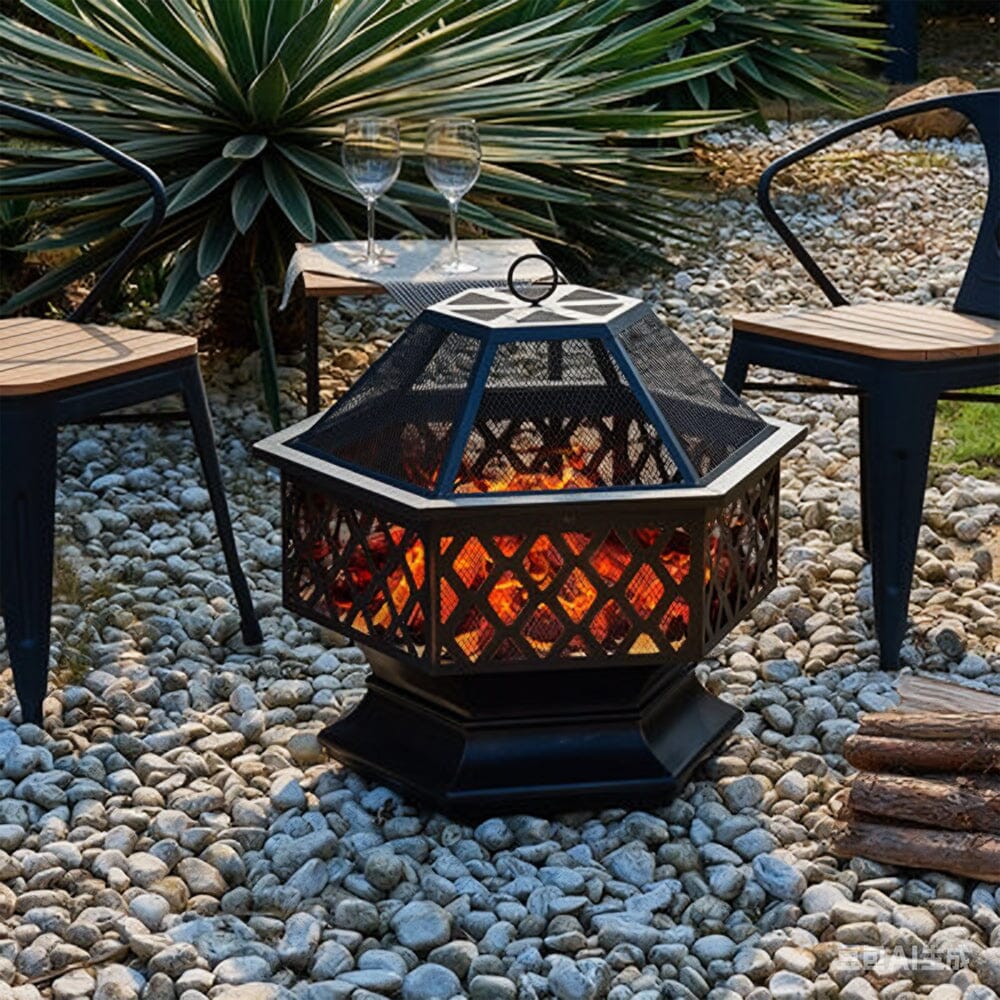 70cm Hexagonal Outdoor Fire Pit & BBQ Grill Living and Home 