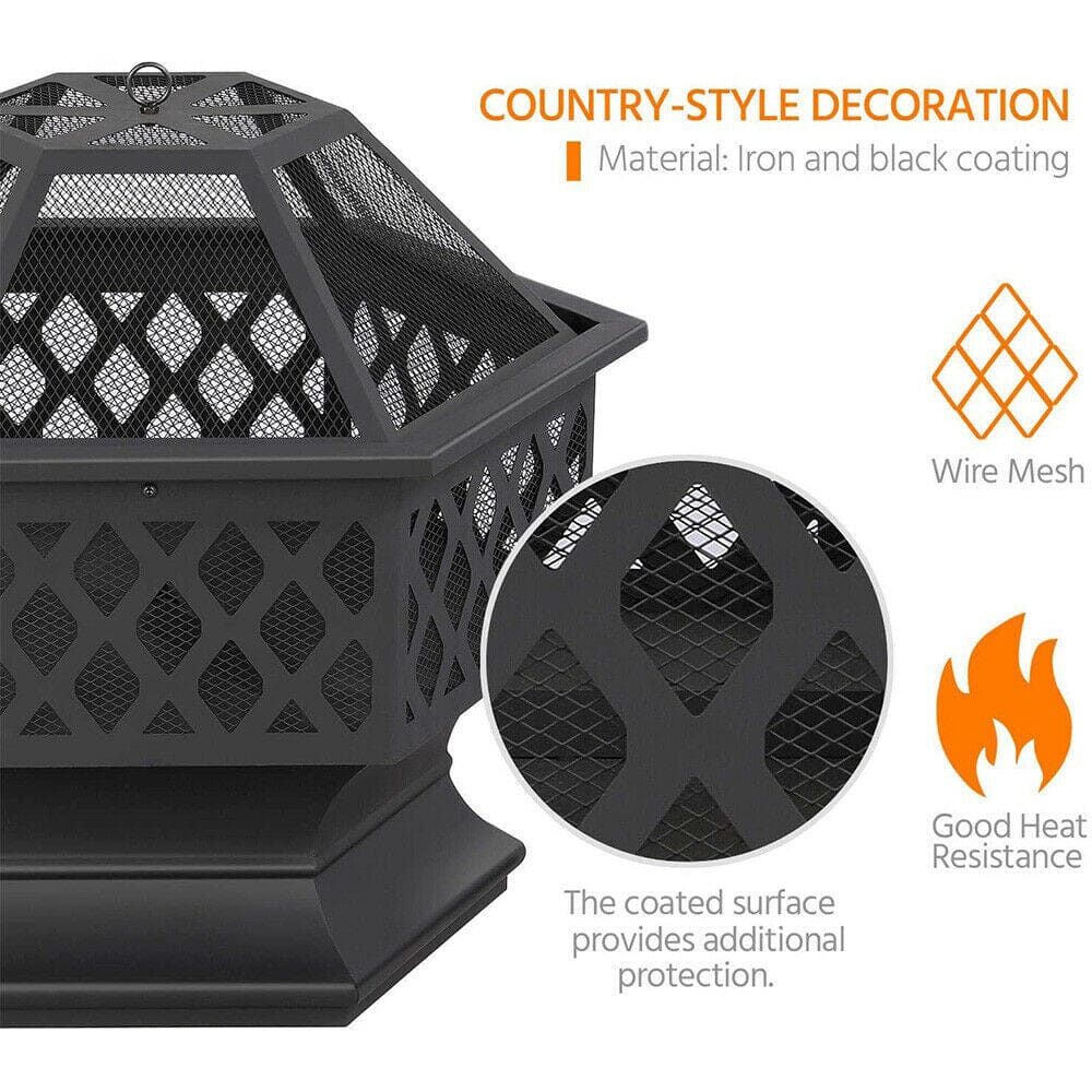 70cm Hexagonal Outdoor Fire Pit & BBQ Grill Living and Home 