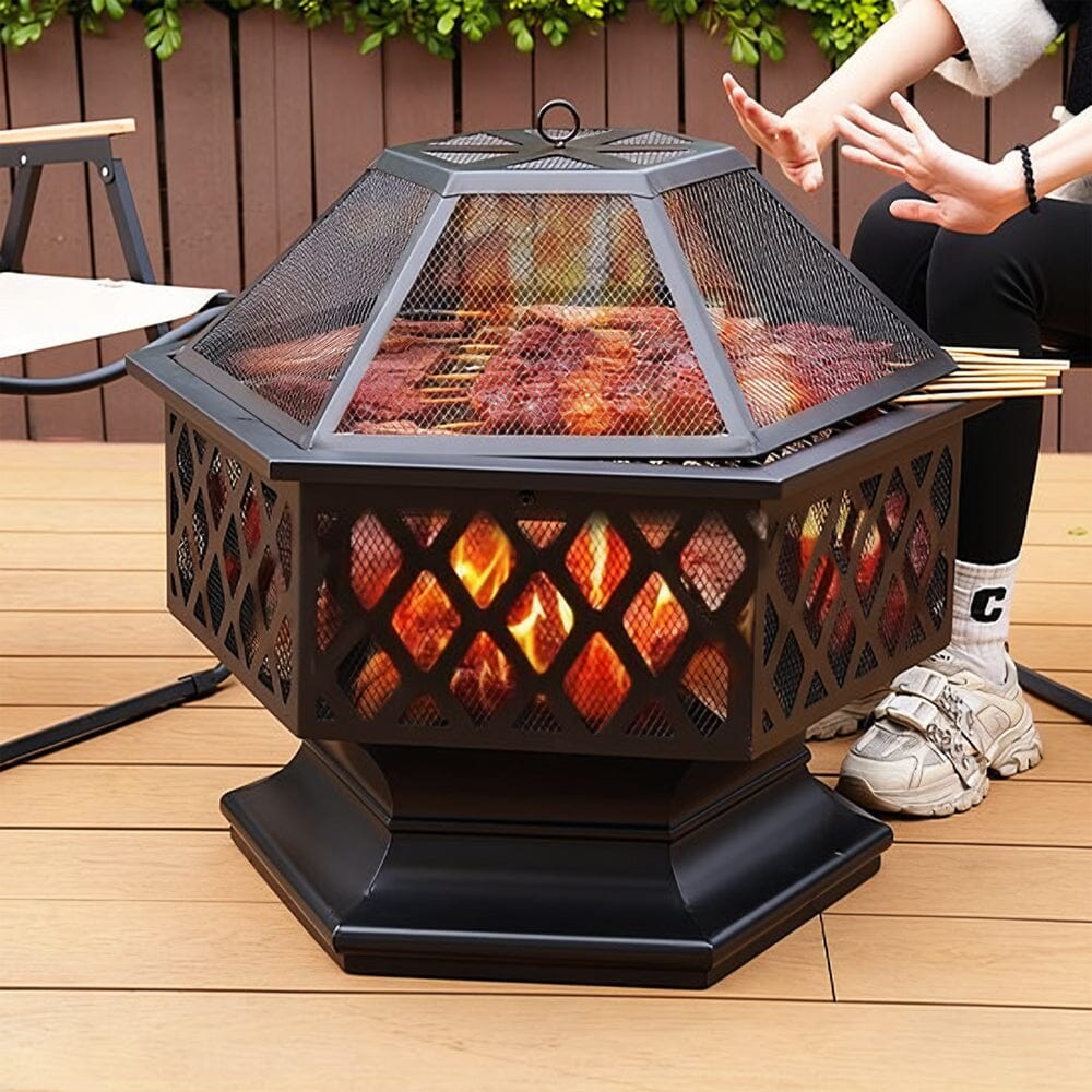 70cm Hexagonal Outdoor Fire Pit & BBQ Grill Living and Home 