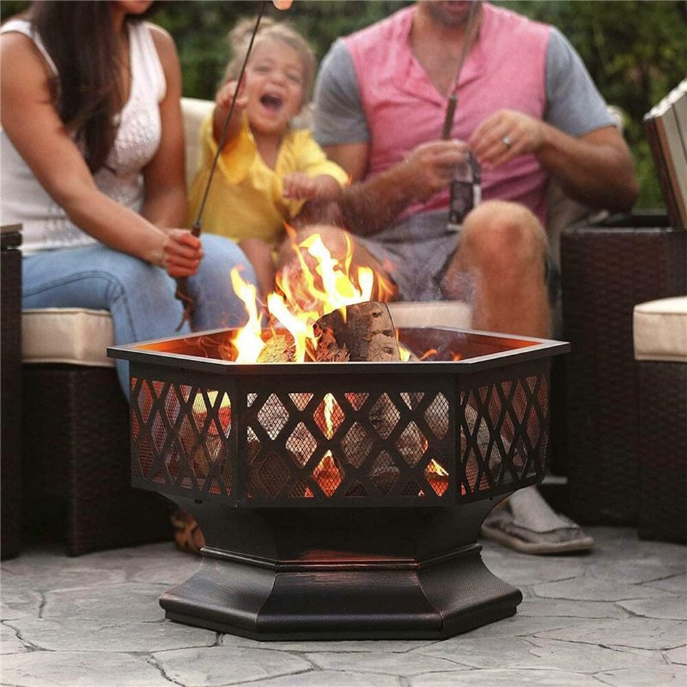 70cm Hexagonal Outdoor Fire Pit & BBQ Grill Living and Home 