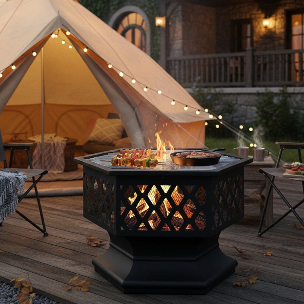 70cm Hexagonal Outdoor Fire Pit & BBQ Grill Living and Home 