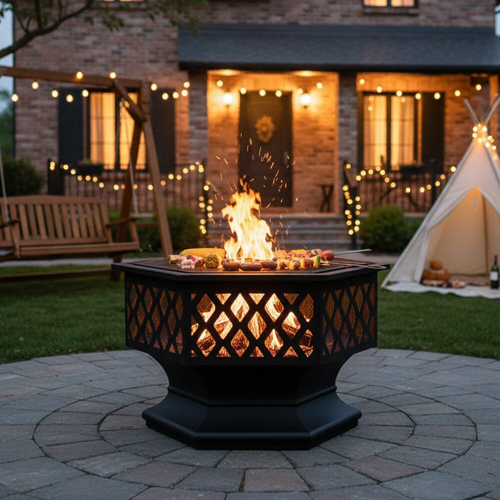 70cm Hexagonal Outdoor Fire Pit & BBQ Grill Living and Home 