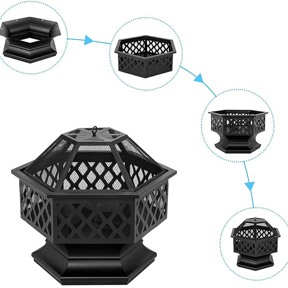 70cm Hexagonal Outdoor Fire Pit & BBQ Grill Living and Home 