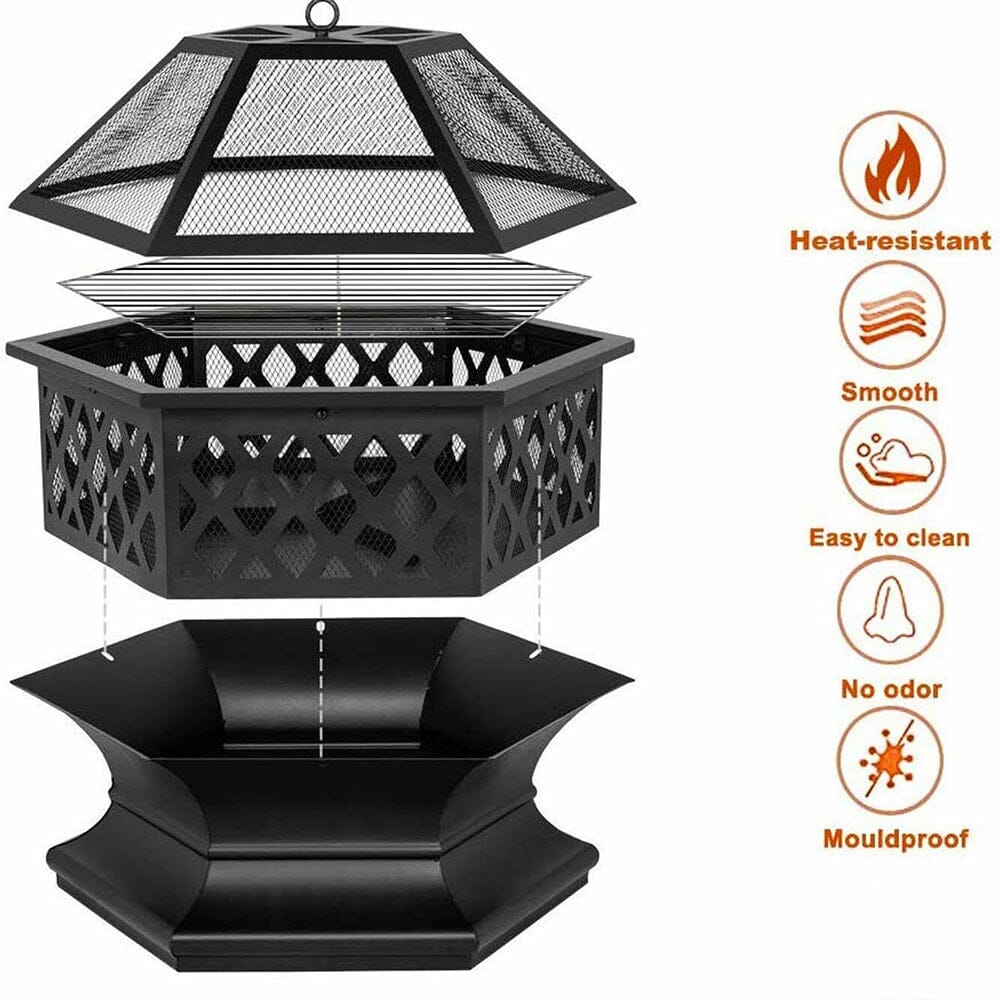70cm Hexagonal Outdoor Fire Pit & BBQ Grill Living and Home 