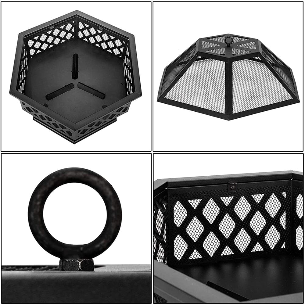 70cm Hexagonal Outdoor Fire Pit & BBQ Grill Living and Home 