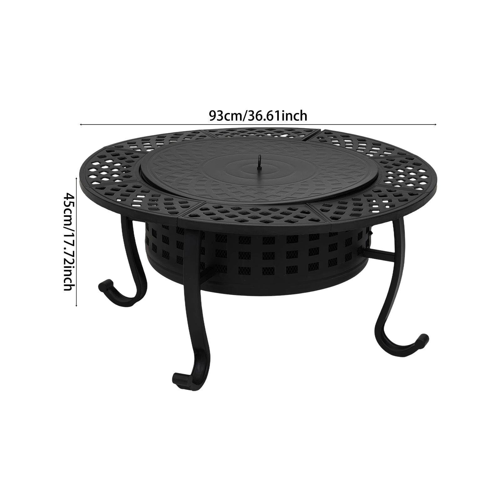 Large Round Fire Pit & BBQ Grill | 93cm Diameter Outdoor Fire Bowl for Garden & Camping Living and Home 