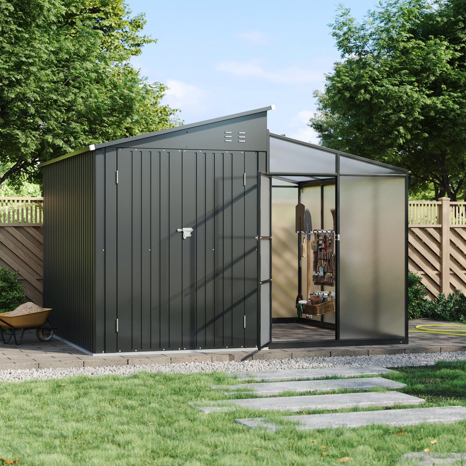 Metal Garden Shed & Greenhouse Combo with Acrylic Panels Living and Home 