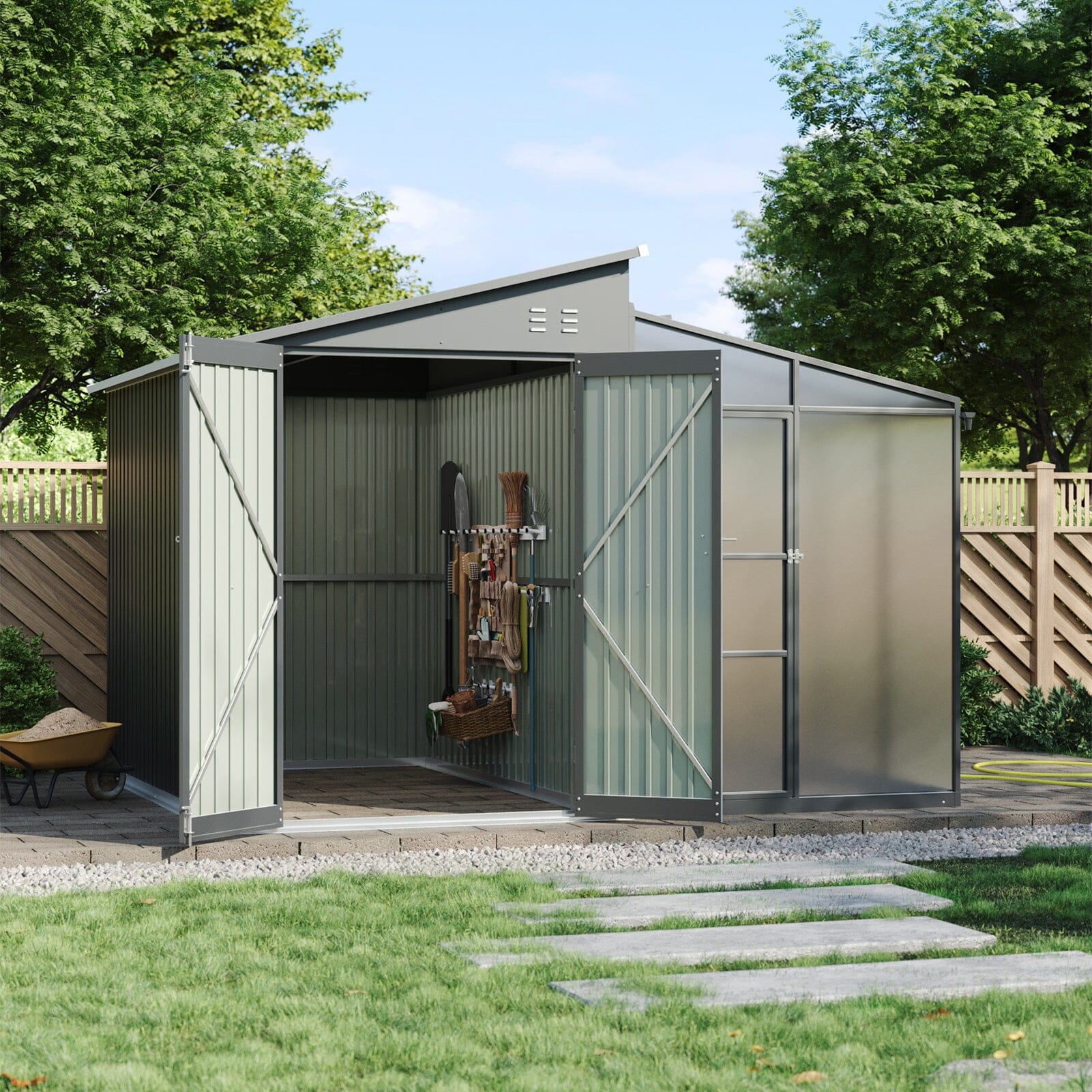 Metal Garden Shed & Greenhouse Combo with Acrylic Panels Living and Home 