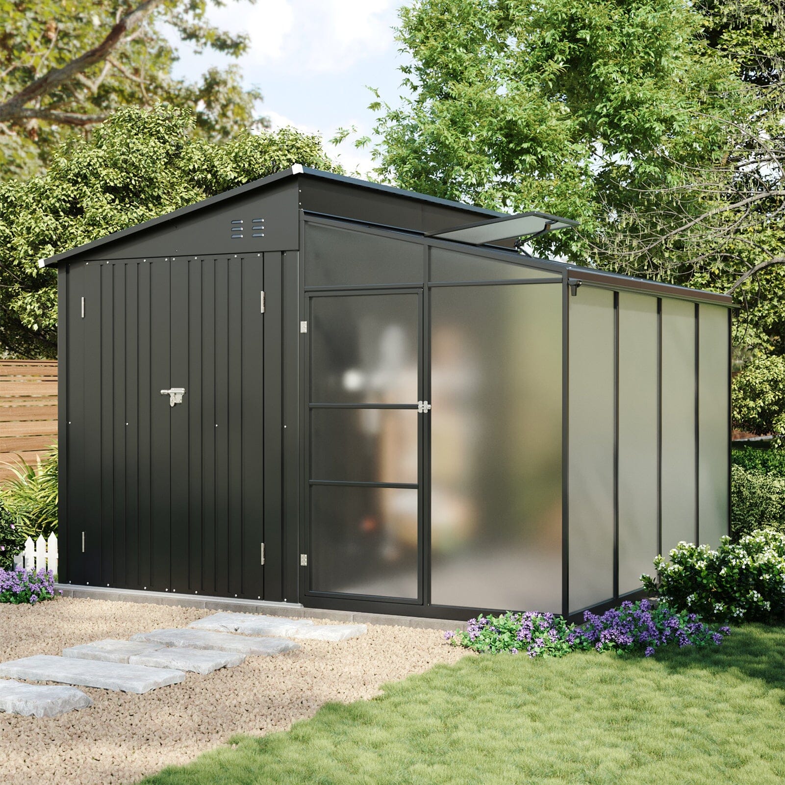 Metal Garden Shed & Greenhouse Combo with Acrylic Panels Living and Home 