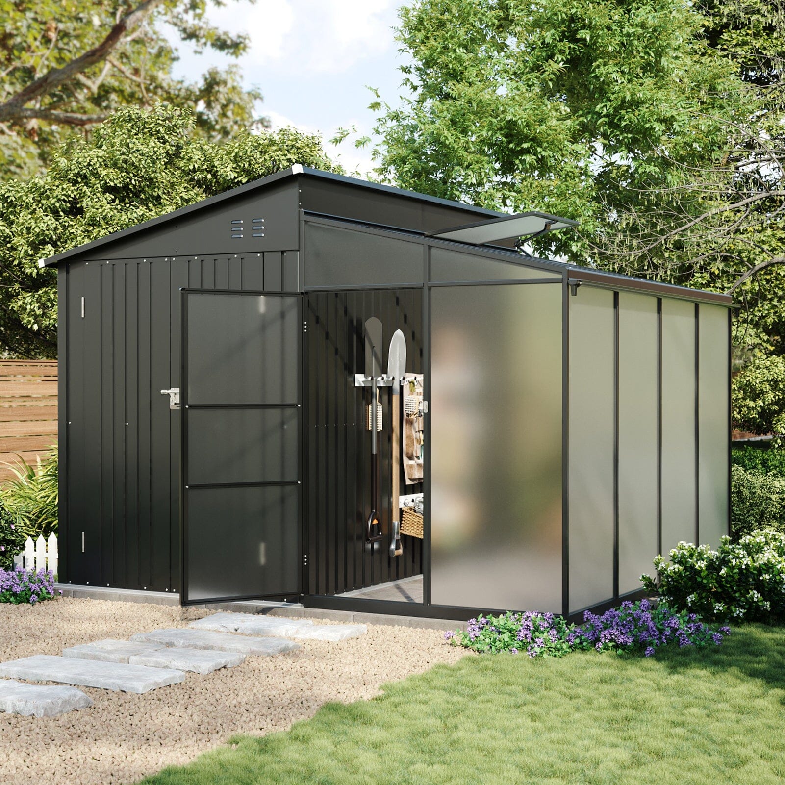 Metal Garden Shed & Greenhouse Combo with Acrylic Panels Living and Home 