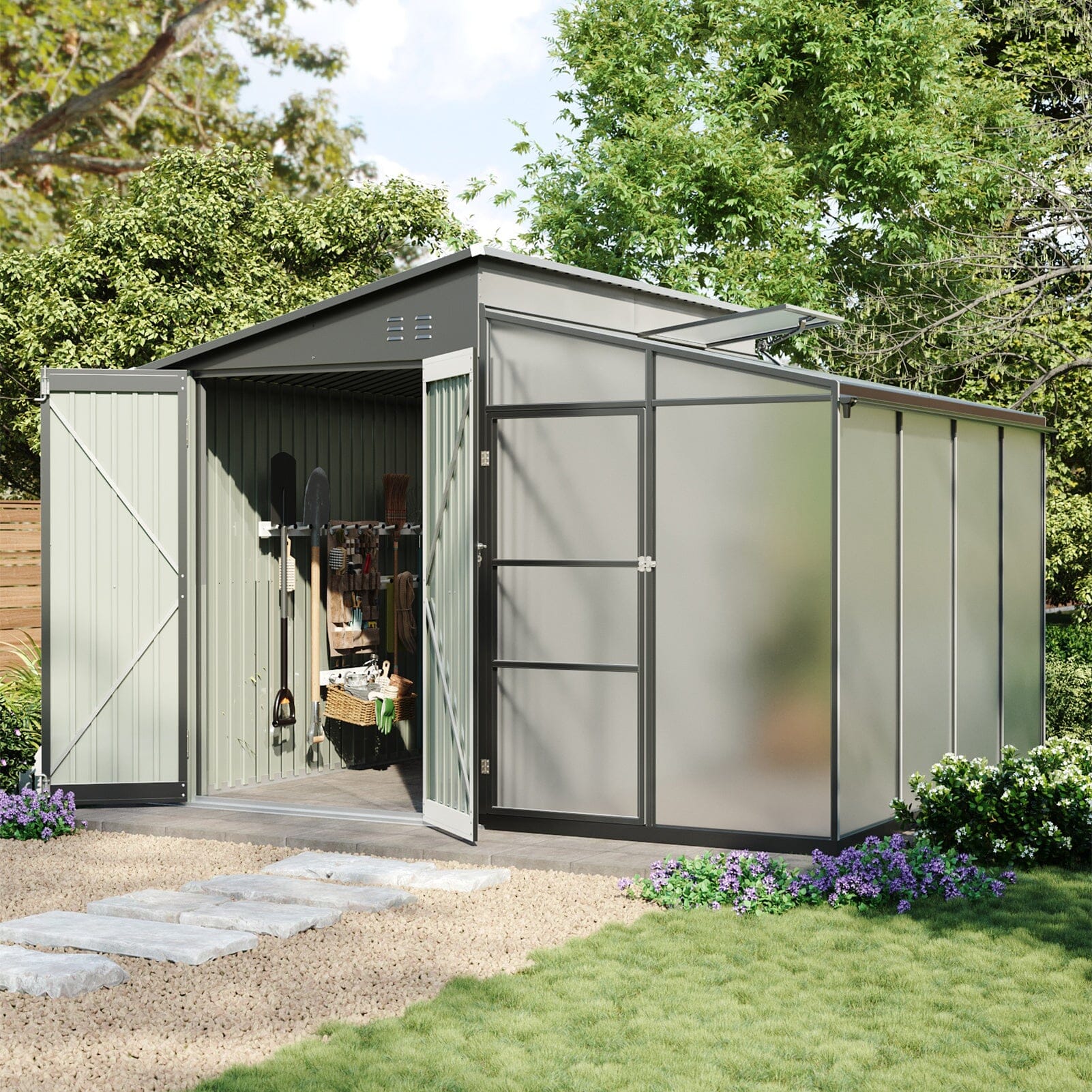 Metal Garden Shed & Greenhouse Combo with Acrylic Panels Living and Home 