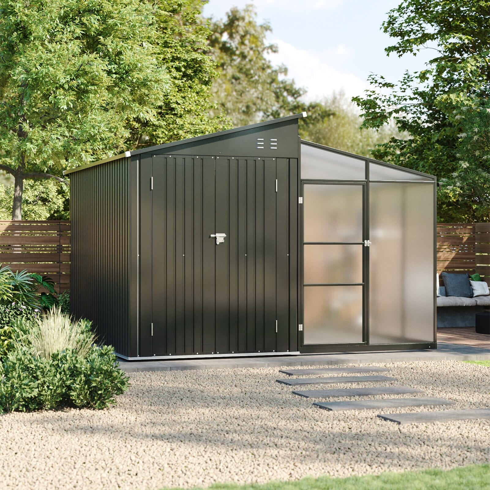 Metal Garden Shed & Greenhouse Combo with Acrylic Panels Living and Home 