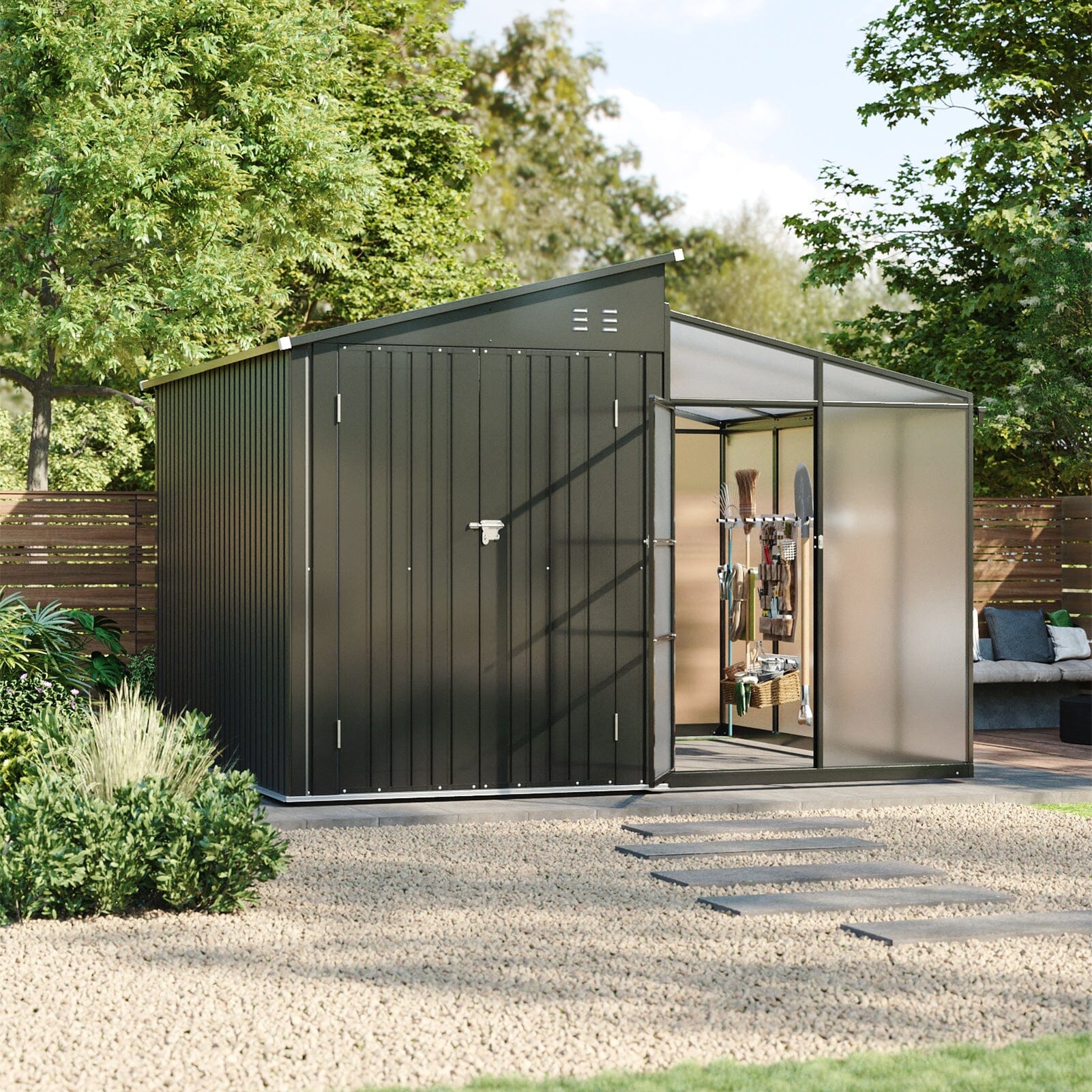 Metal Garden Shed & Greenhouse Combo with Acrylic Panels Living and Home 