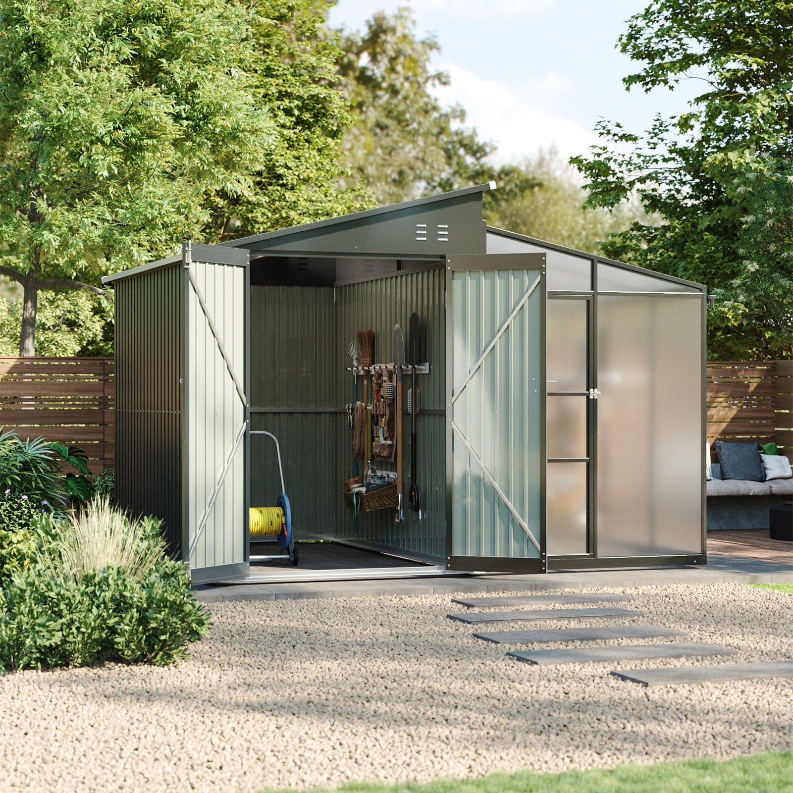 Metal Garden Shed & Greenhouse Combo with Acrylic Panels Living and Home 