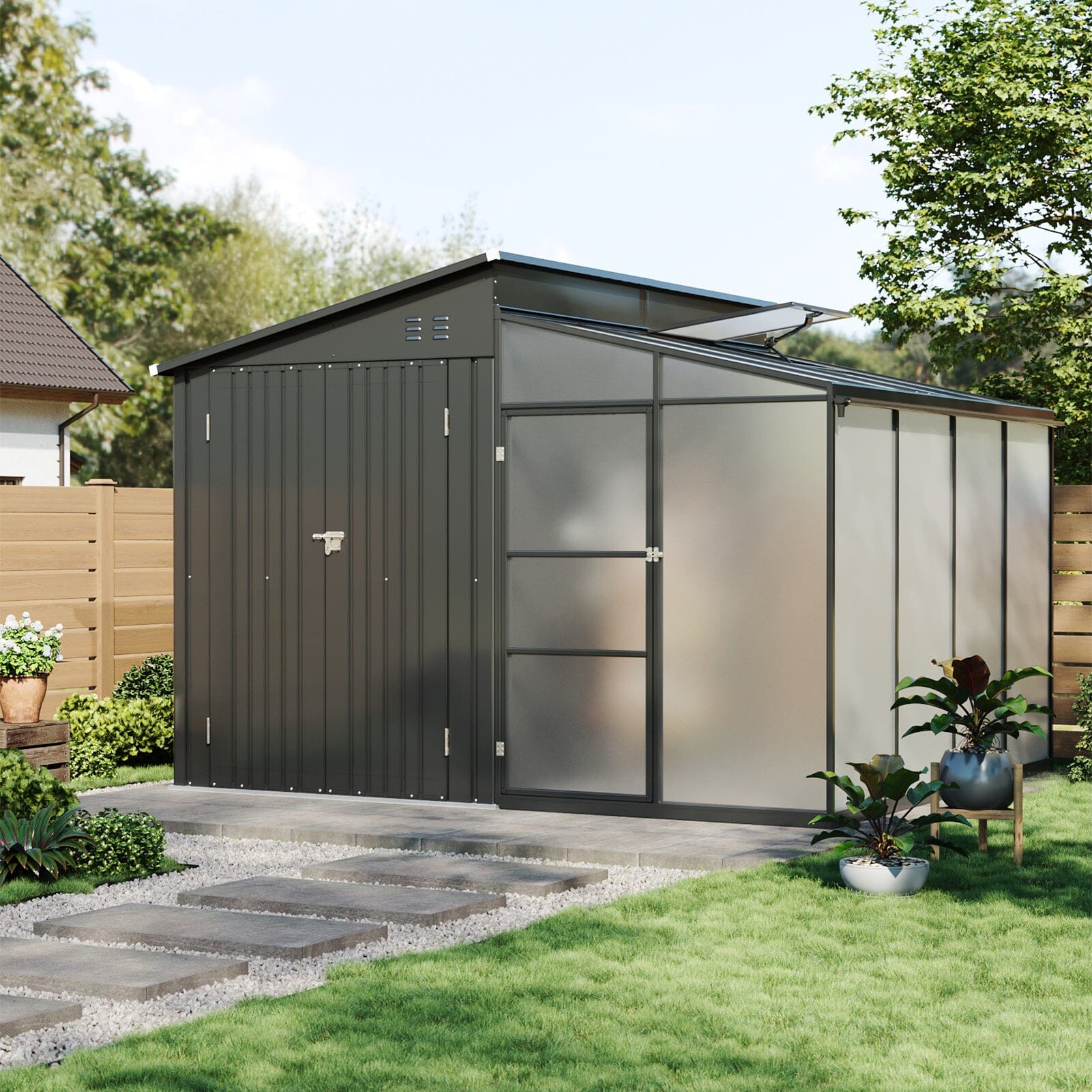Metal Garden Shed & Greenhouse Combo with Acrylic Panels Living and Home 