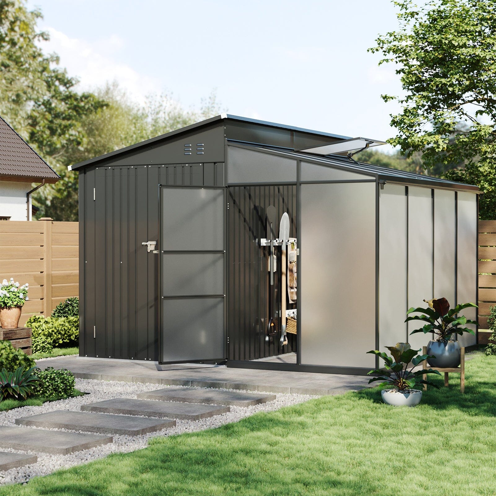 Metal Garden Shed & Greenhouse Combo with Acrylic Panels Living and Home 