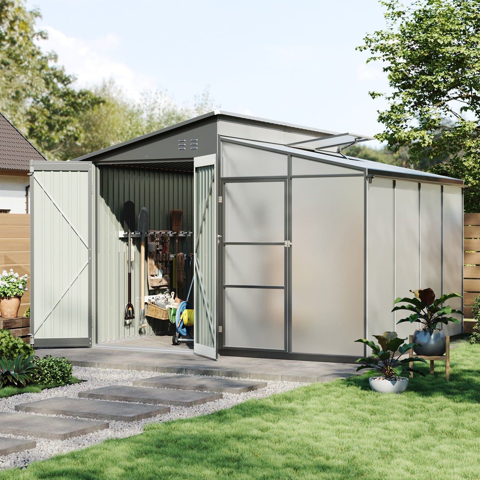 Metal Garden Shed & Greenhouse Combo with Acrylic Panels Living and Home 