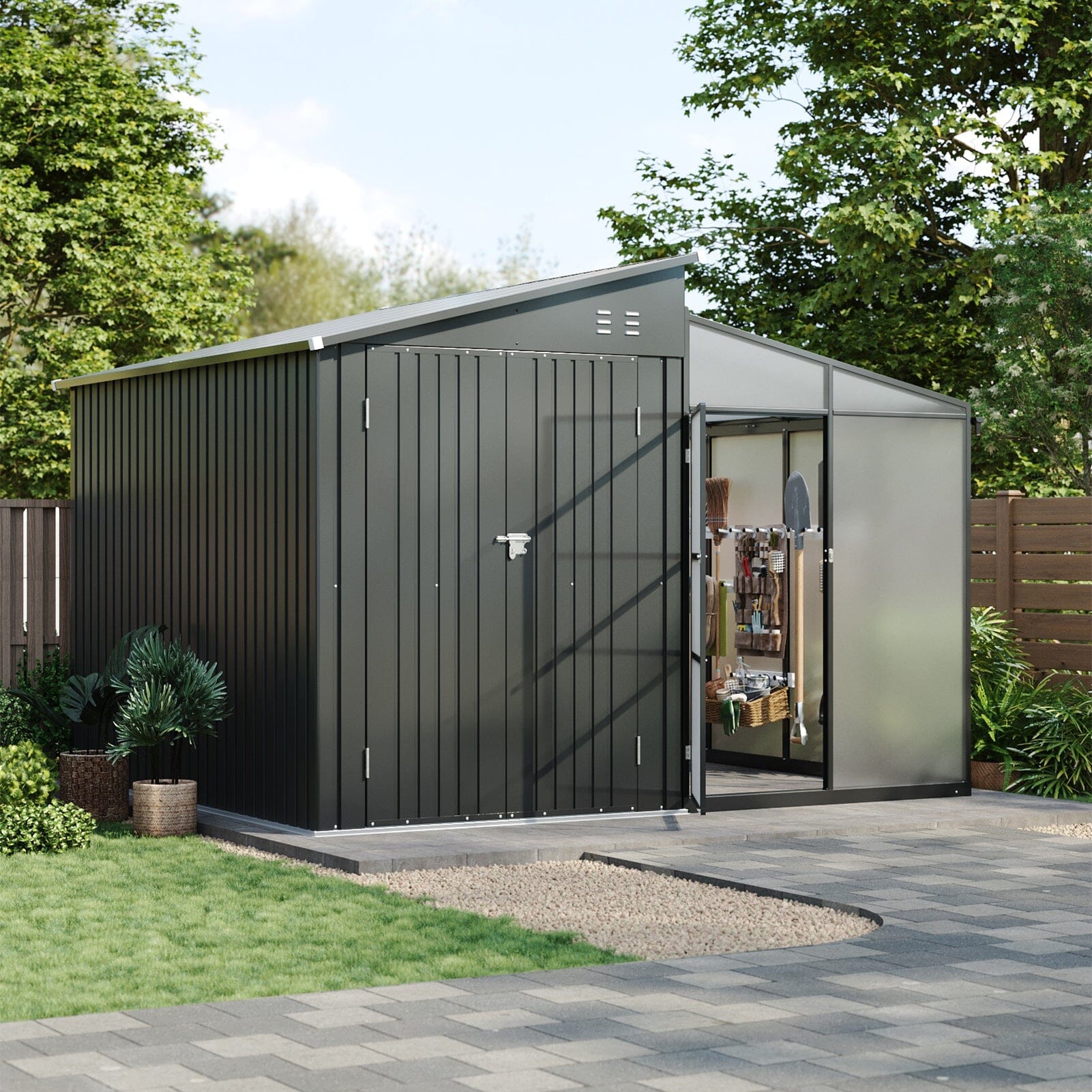 Metal Garden Shed & Greenhouse Combo with Acrylic Panels Living and Home 
