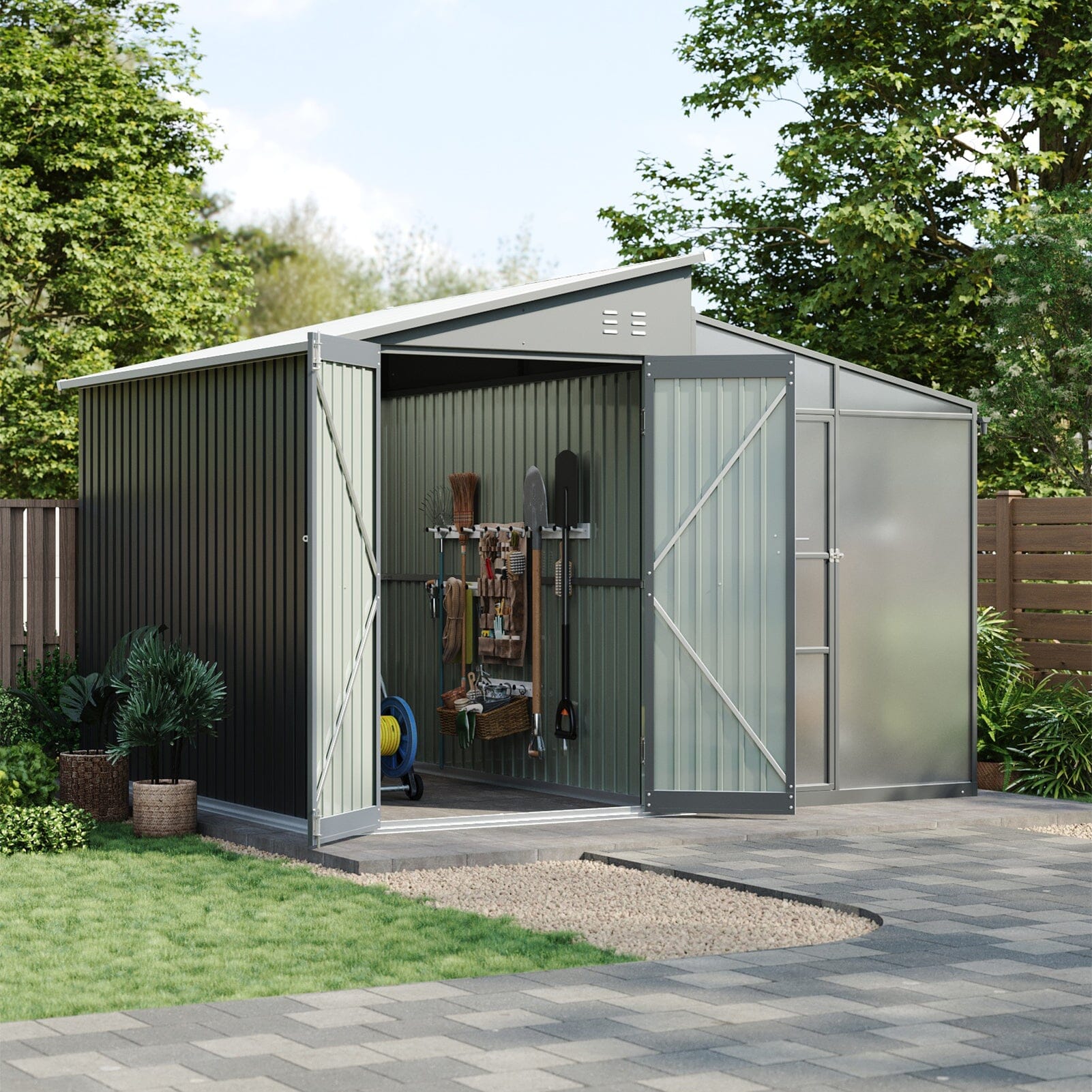 Metal Garden Shed & Greenhouse Combo with Acrylic Panels Living and Home 