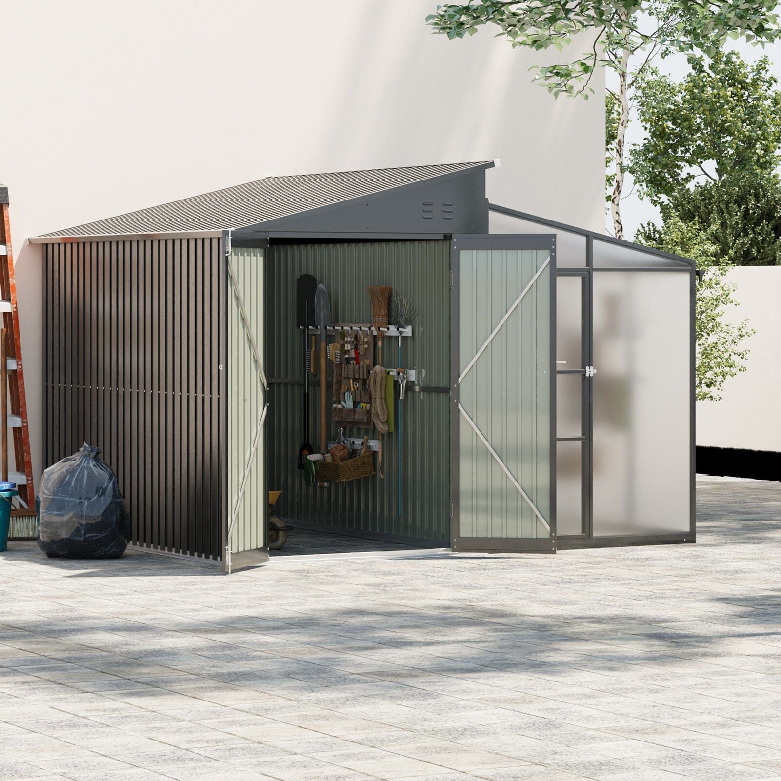 Metal Garden Shed & Greenhouse Combo with Acrylic Panels Living and Home 