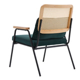 Green Upholstered Rattan Back Armchair with Metal Legs Lounge Chairs Living and Home 