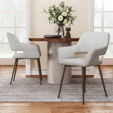 Set of 2 Grey Linen Dining Chair with Metal Legs