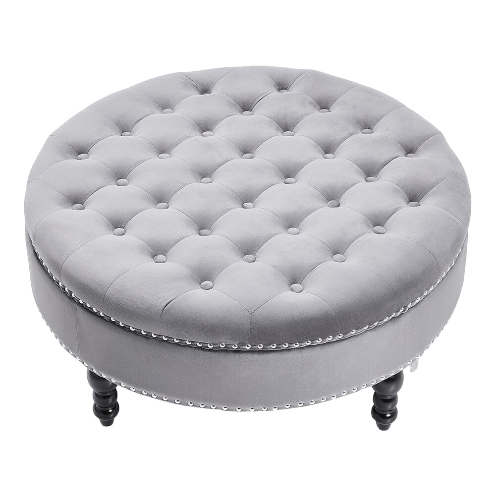 Grey Round Cocktail Ottoman with Velvet Upholstered Footstools Living and Home 