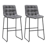 2Pcs Grey Tufted Faux Leather Counter Height Barstool Bar Stools Living and Home 