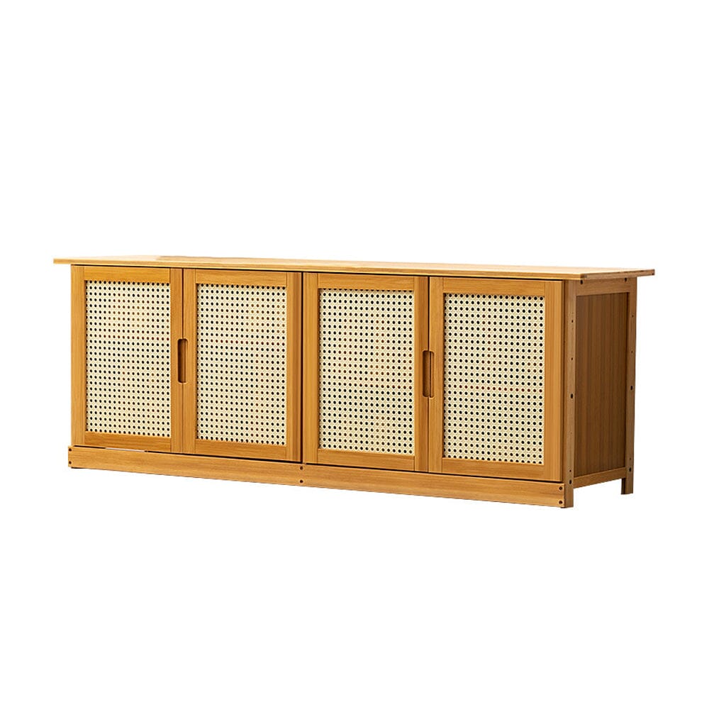Natural Wood Rattan 4-Door Shoe Storage Bench Hallway Seating Organiser Living and Home 