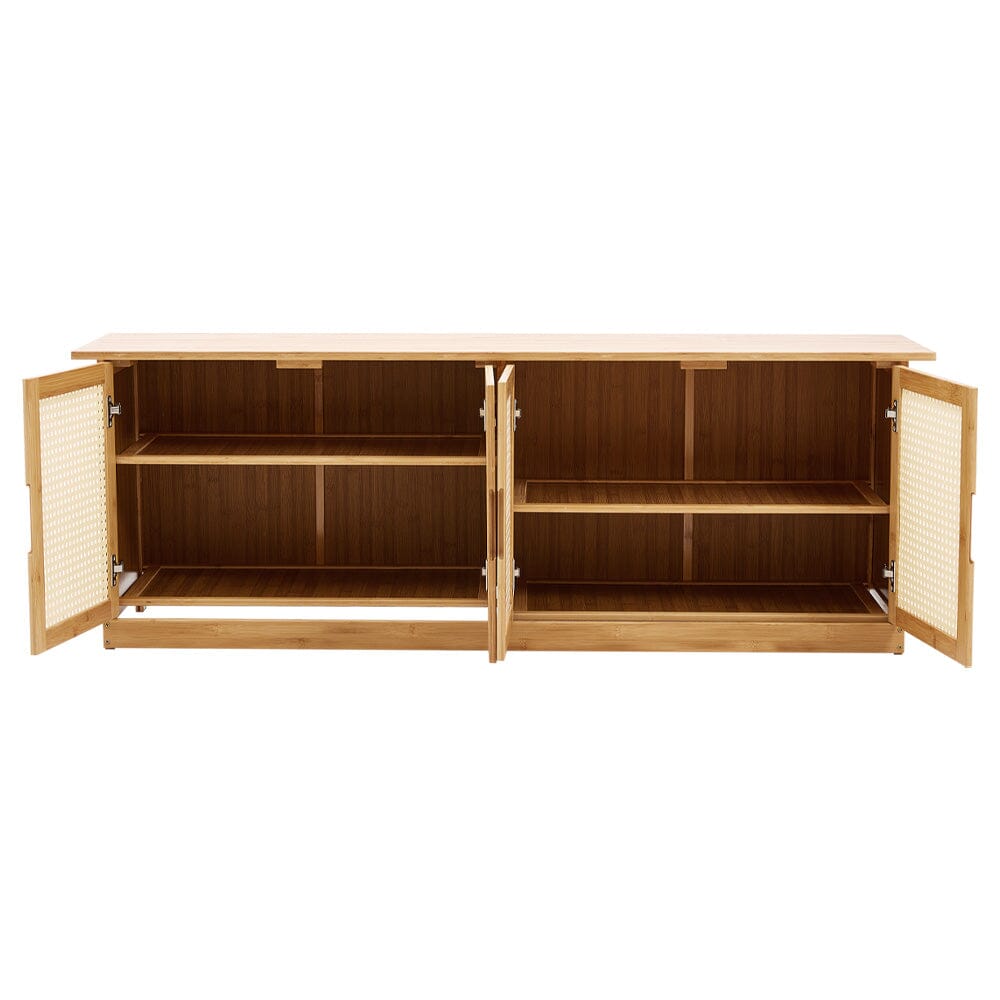 Natural Wood Rattan 4-Door Shoe Storage Bench Hallway Seating Organiser Living and Home 