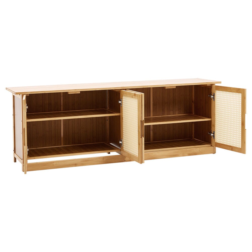 Natural Wood Rattan 4-Door Shoe Storage Bench Hallway Seating Organiser Living and Home 