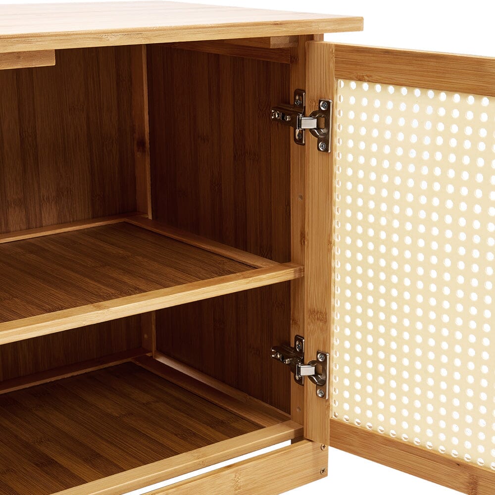 Natural Wood Rattan 4-Door Shoe Storage Bench Hallway Seating Organiser Living and Home 