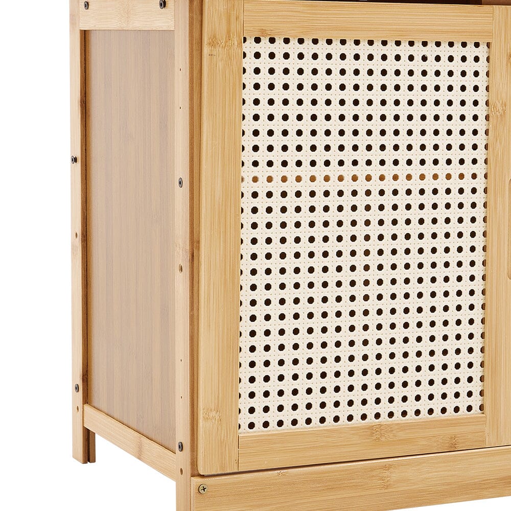Natural Wood Rattan 4-Door Shoe Storage Bench Hallway Seating Organiser Living and Home 