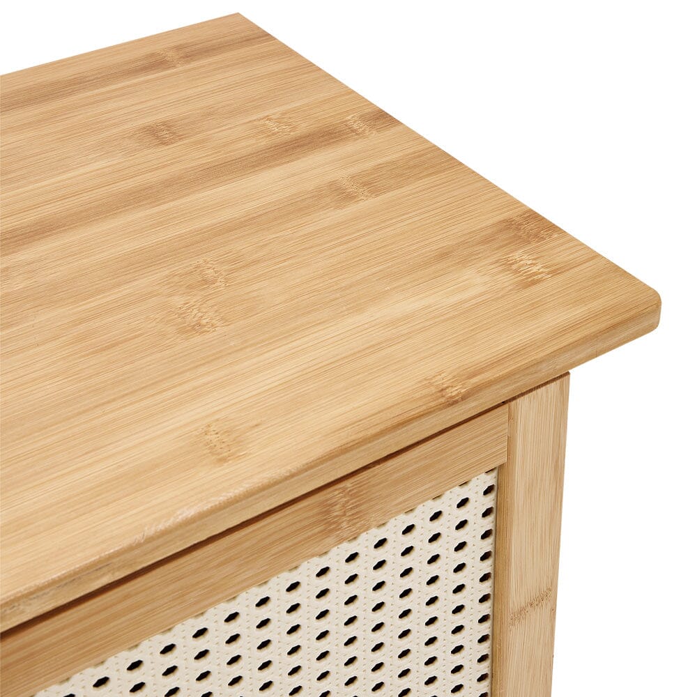 Natural Wood Rattan 4-Door Shoe Storage Bench Hallway Seating Organiser Living and Home 