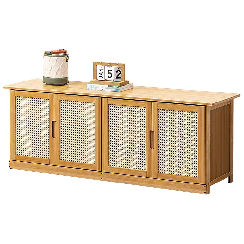 Natural Wood Rattan 4-Door Shoe Storage Bench Hallway Seating Organiser Living and Home 