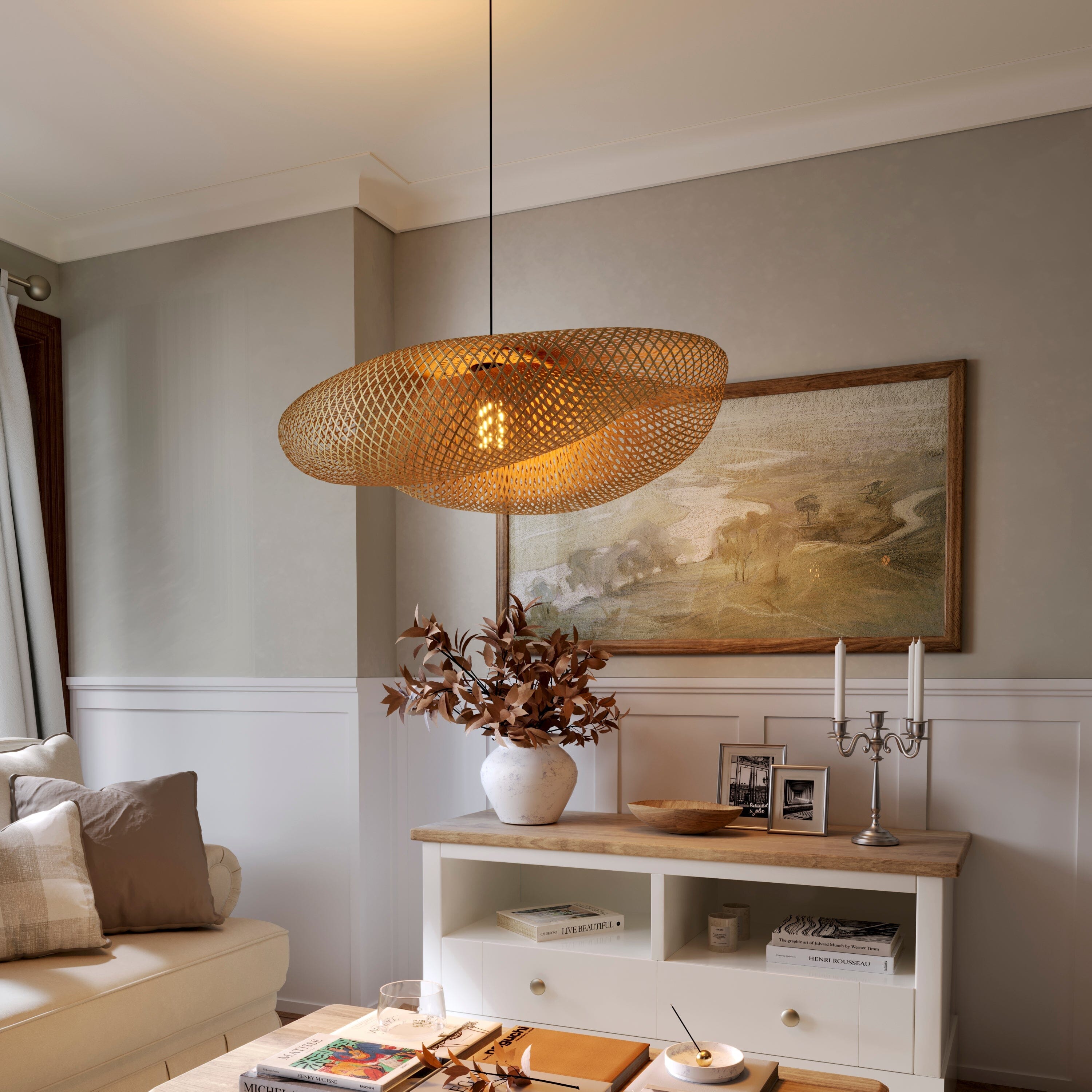 Lightsin Eco-Friendly Handmade Bamboo Pendant Light for Dining Room & Living Room Lightsin UK D80cm 