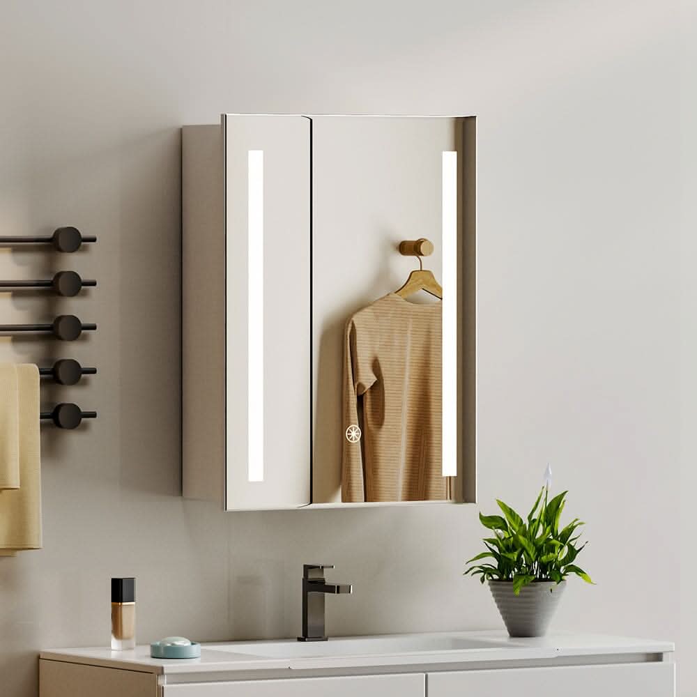 70cm Height Modern LED Illuminated Bathroom Mirror Cabinet Socket