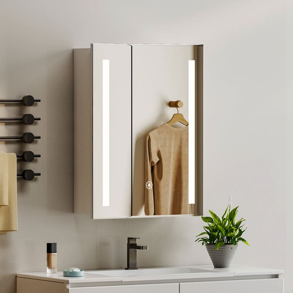 80cm Height LED Bathroom Mirror Cabinet Shelves Socket