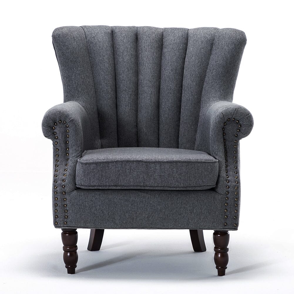 Vintage Linen Upholstered Wing Back Armchair Armchair Living and Home 