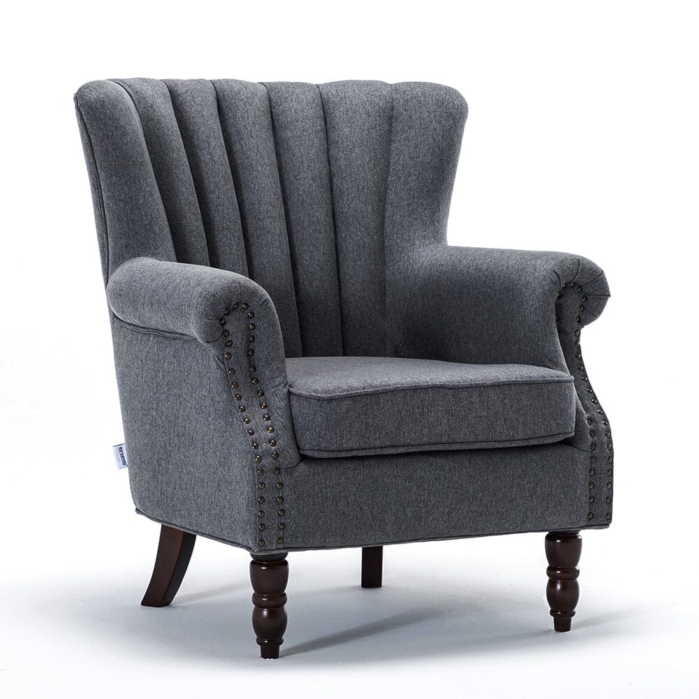 Vintage Linen Upholstered Wing Back Armchair Armchair Living and Home 